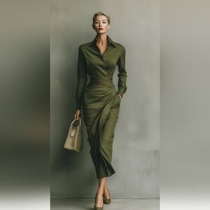 MODESEES  "Women's Army Green Cotton Blend Maxi Dress" Medium, MDA2281l8T, NWT